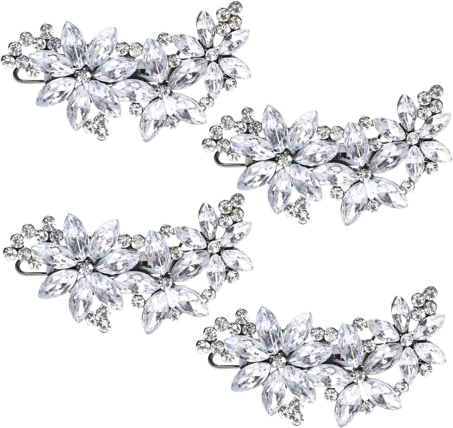 4 Pcs Bling Flower Bridal Hair Clips Silver Rhinestone Hair Barrettes