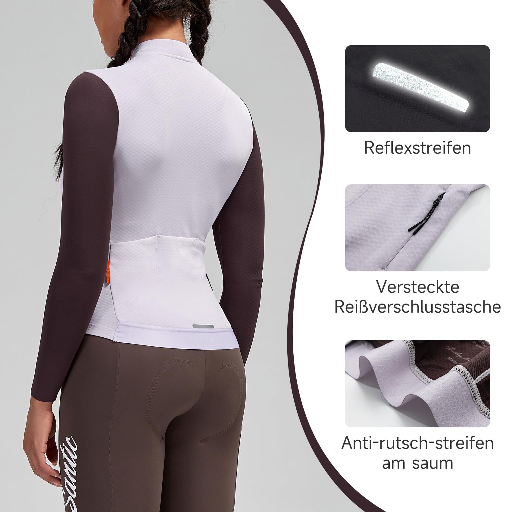 Santic Maglia da ciclismo da donna, a maniche lunghe, slim per primavera, autunno, bici da corsa, MTB, maglia termica