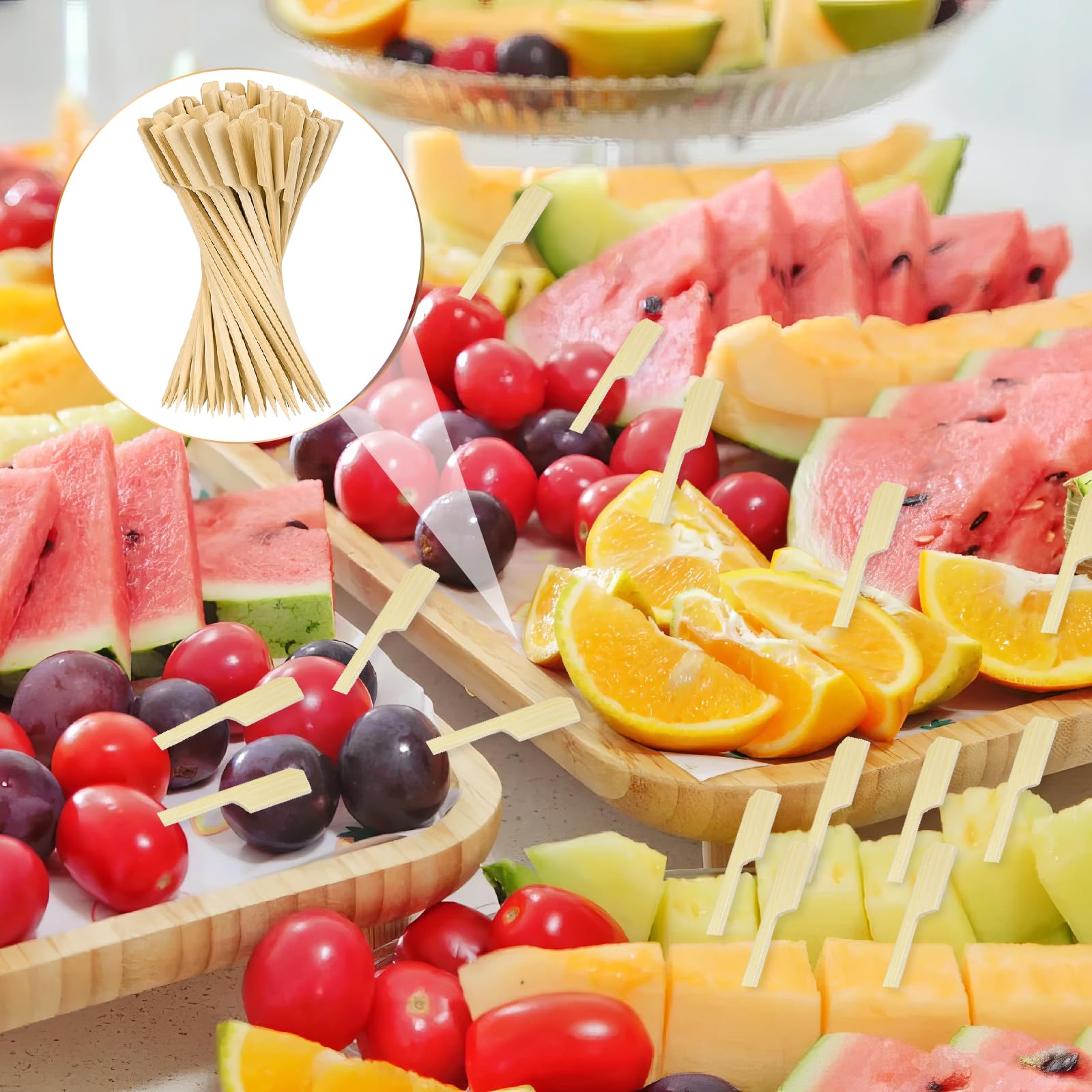 200 sztuk Finger Food Skewers, 9 cm szpikulce na palce, bambusowe wałki | Pałeczki koktajlowe, drewniane łopatki, rożny koktajlowe, pałeczki do grilla, szpikulce do przekąsek i przekąsek
