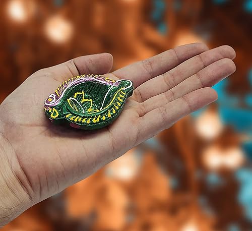 Vista 4 de 12 Pc Set of Diwali Gift/Decorations Clay Diya.Handmade Natural Earthen Oil Lamp/Welcome Traditional Diyas with Cotton Wicks Batti. Deepawali Diya