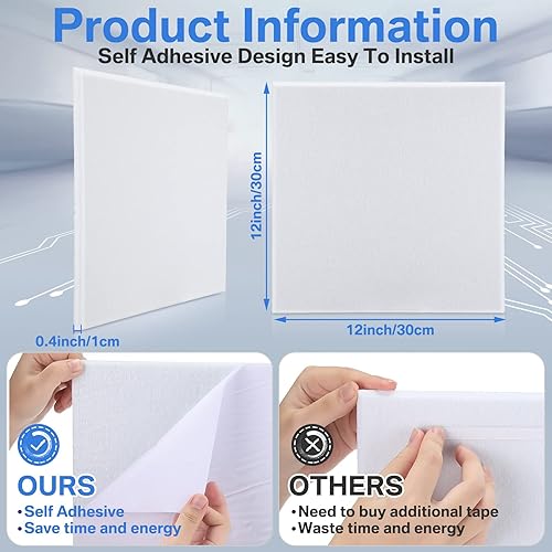 Miniatura 2 de 60 paneles acústicos de 12 x 12 x 0.4 pulgadas, tablero cuadrado de absorción de sonido, paneles de pared autoadhesivos insonorizados, azulejos de