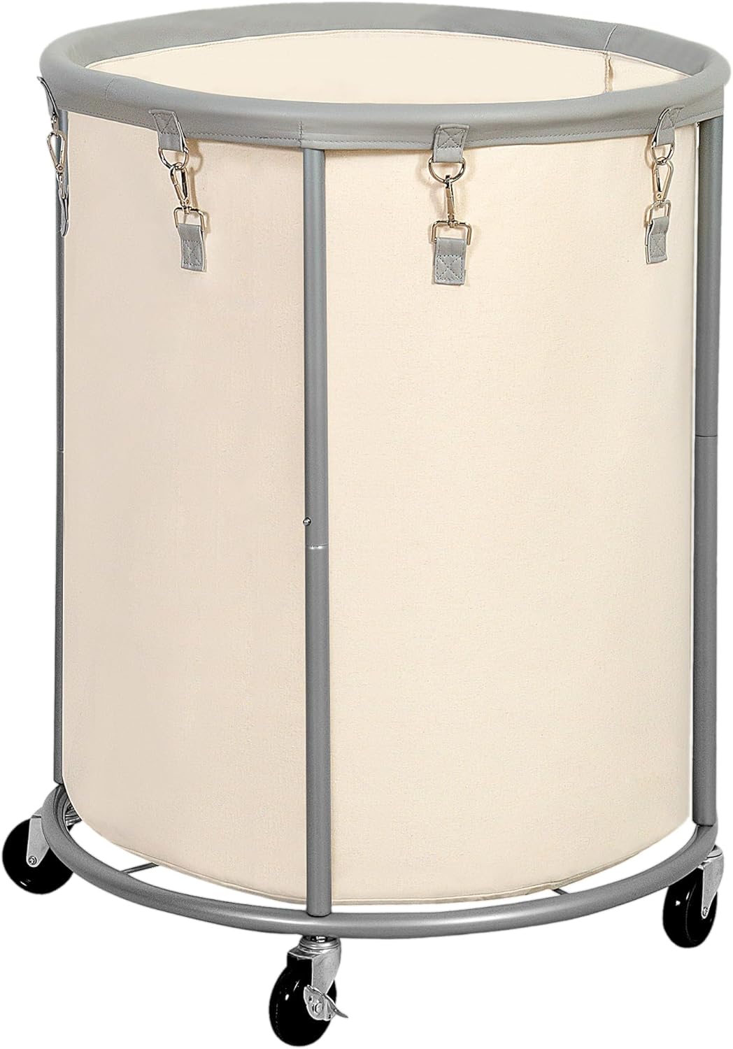 STO STO Rolling Laundry Hamper with Wheels – 185L (48 Gallon) Extra Large Industrial Clothes Laundry Basket with Removable Bag, Round Cart Sorter for Bedroom, Hotel, Beige & Gray Beige + Gray