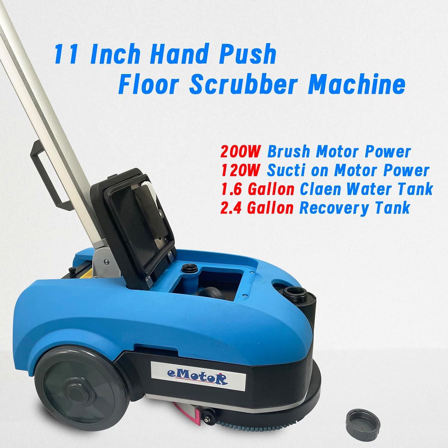 Emotor 11'' Walk Behind Floor Scrubber Machine, Powerful 200W Motor with 24V 12Ah Batttery Powered,180 Degree Rotation Brush(Push Forward/Backward) for Office Restaurant Kitchen