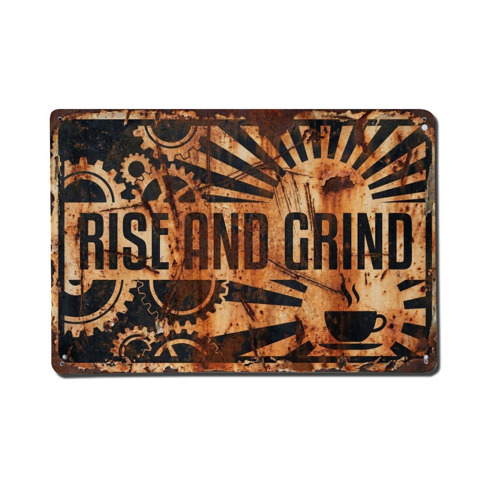 Rise And Grind Hustle Retro Motivational Slogans Vintage Metal Tin Sign Wall Decor for Cafe, Club, Garden Metal Poster 8x12Inch