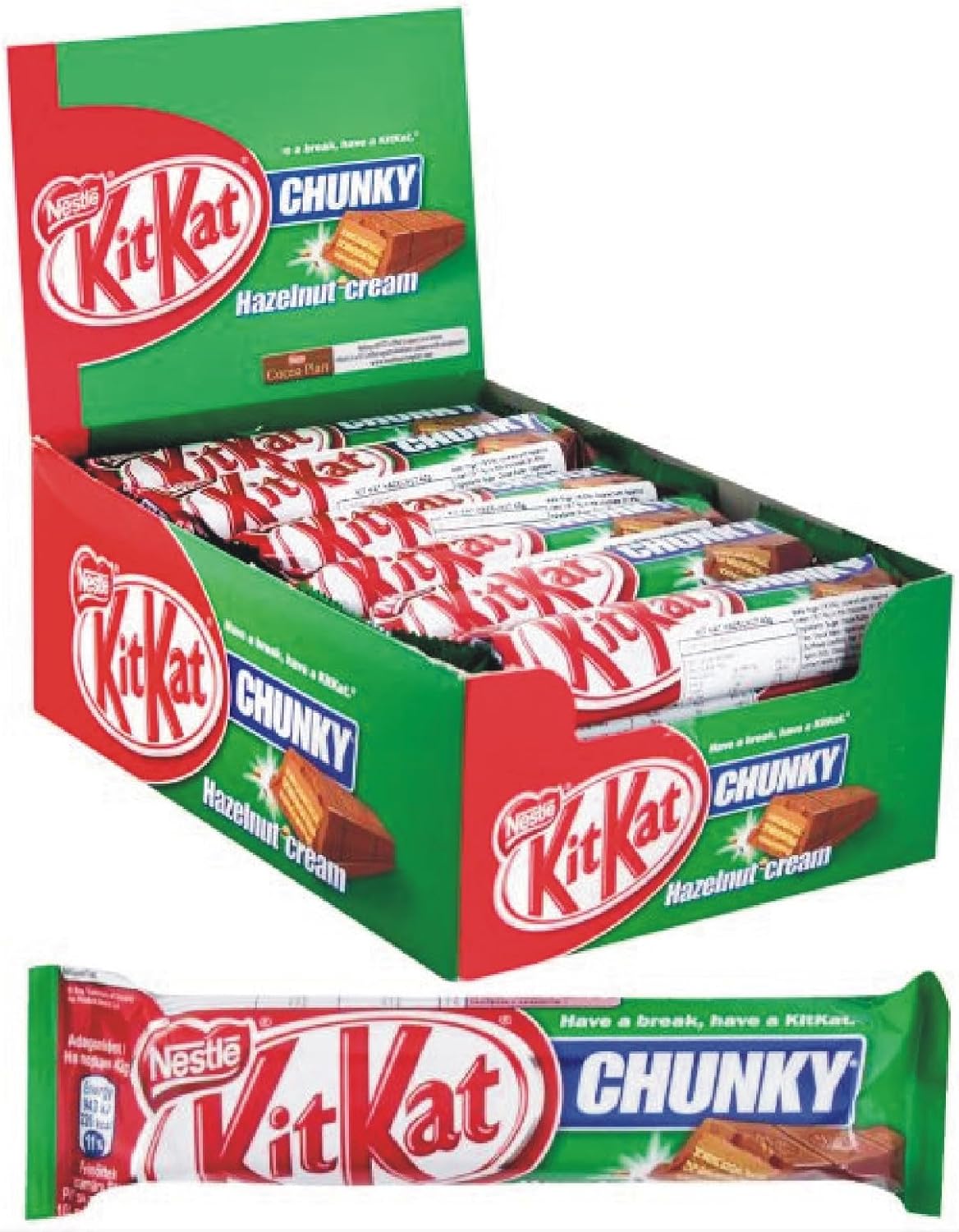KitKat Chunky Hazelnut Cream Chocolate Bar 42g Pack Of 24 Bars By