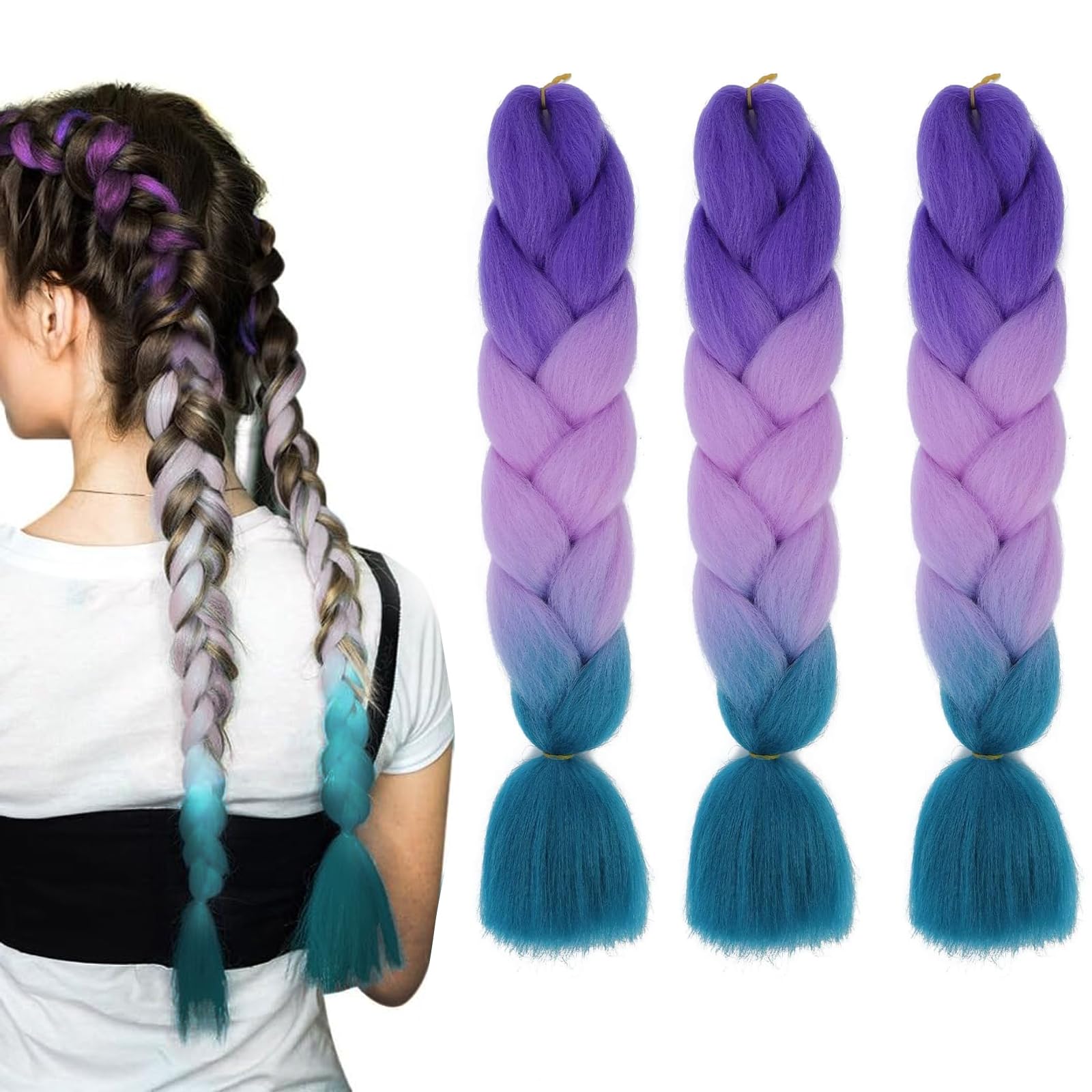 KAYEF Extensiones de trenzas, 3 piezas 3 colores de pelo sintético para trenzar, 60 cm mechones de pelo para trenzar, para trenzas