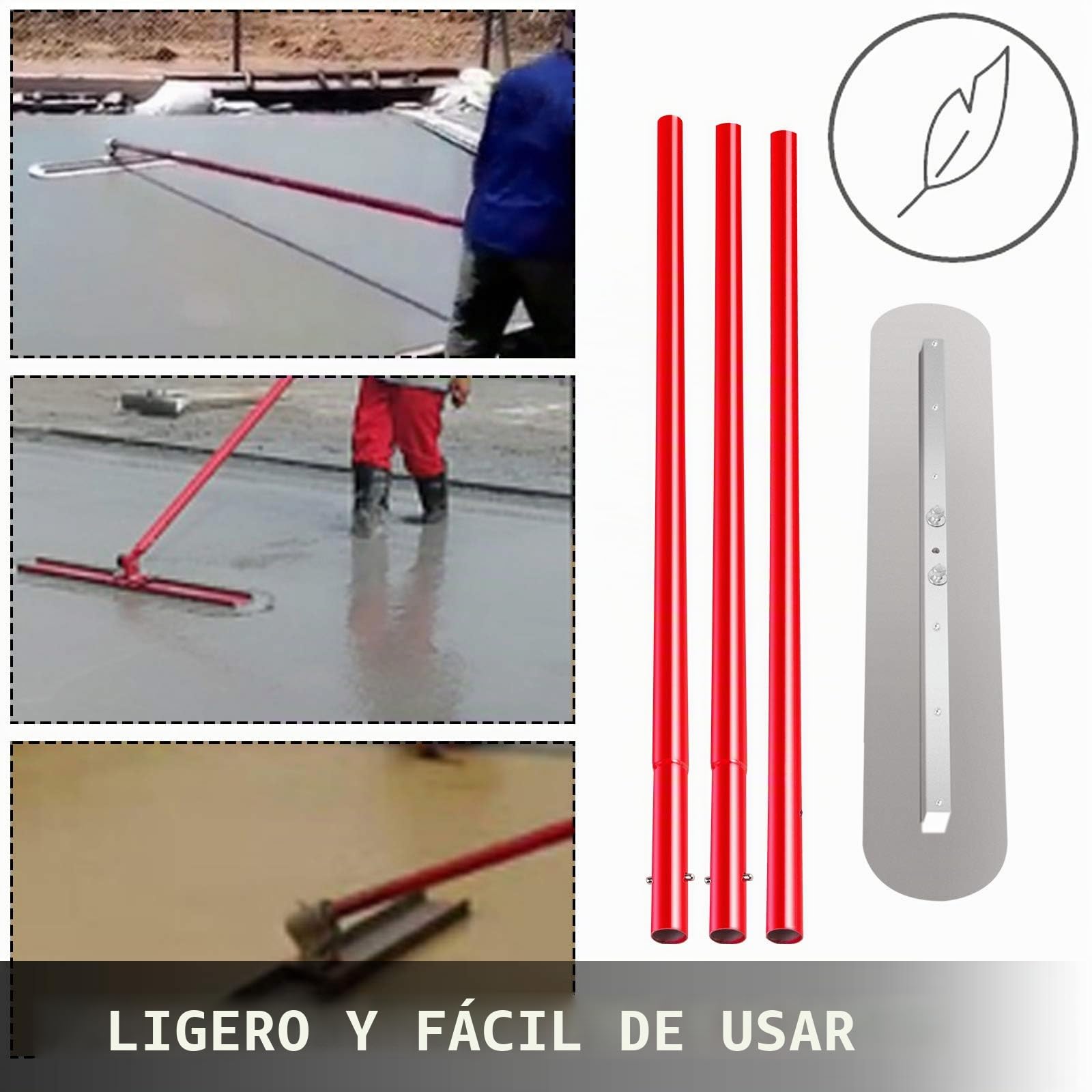 VEVOR Aplanadora de Bordes Redondeados 900 x 200 mm, Bull Float 900 x 200 mm, con Anclaje Ajustable, Llana para Suelos, Paleta Albañil