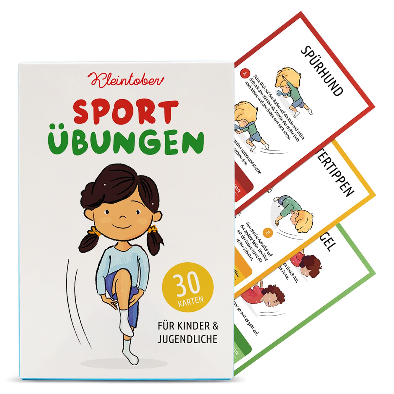 Kleintober 30 Trainingskarten für Kinder & Jugendliche I Bewegungsspiele für Kinder spielerisch fit Werden I Sport Lernspiele ab 3 Jahre mit Motivations-Kick I Sportgeräte für Kinder