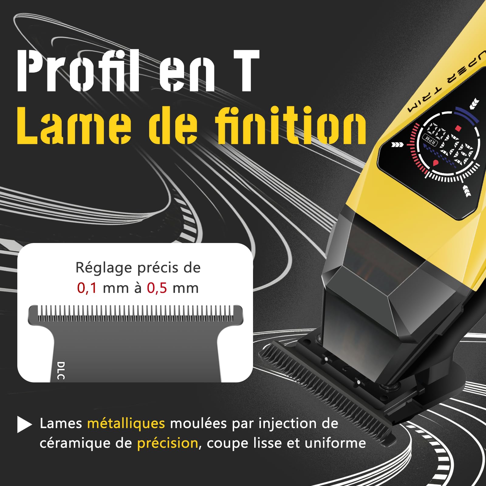 VGR 877S2 Tondeuse Cheveux Hommes Professionnel Set, Zero Gap Tondeuse Barbe et Cheveux Homme Sans Fil avec Moteur 8000/9000 tr/min, Kit Coiffure Homme avec Station de Charge et Écran LED, Or