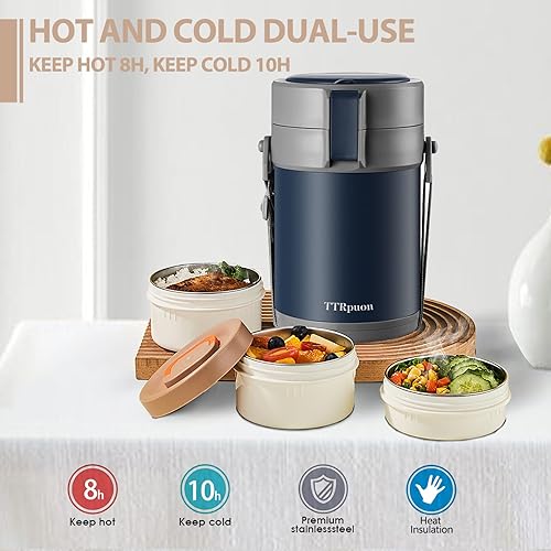 Miniatura 4 de Contenedor térmico de 82 onzas para comida caliente, contenedor de alimentos apilable de 3 niveles con boca ancha, lonchera para trabajo, oficina,