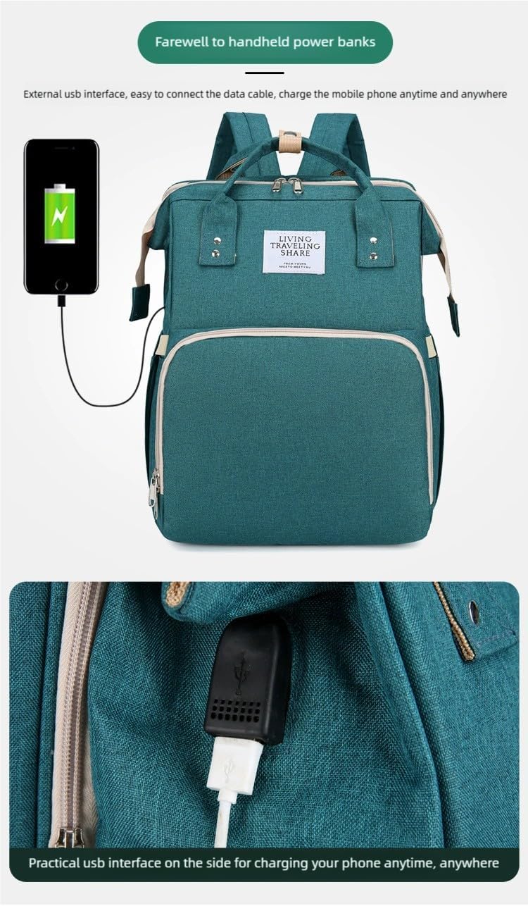 New foldable bed diaper backpack, waterproof and wear-resistant, large capacity, for travel, outings and daily use (blue)