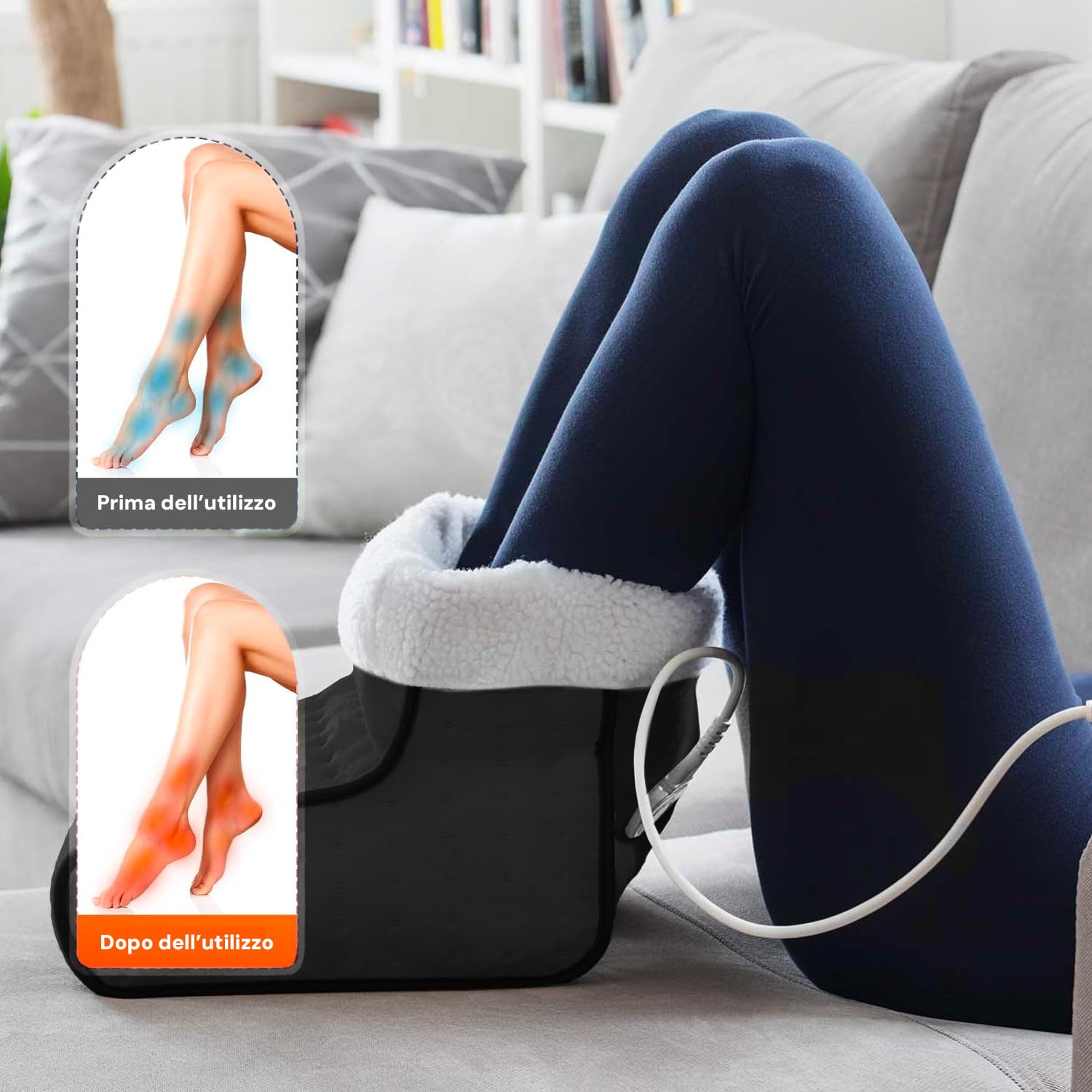 Wintem Scaldapiedi Elettrico 100W - 3 Temperature Regolabili, Timer 90 Minuti & Telecomando - Scalda Piedi Casa con Rivestimento Lavabile in Fleece e Lana, Comfort Rapido per Piedi Freddi