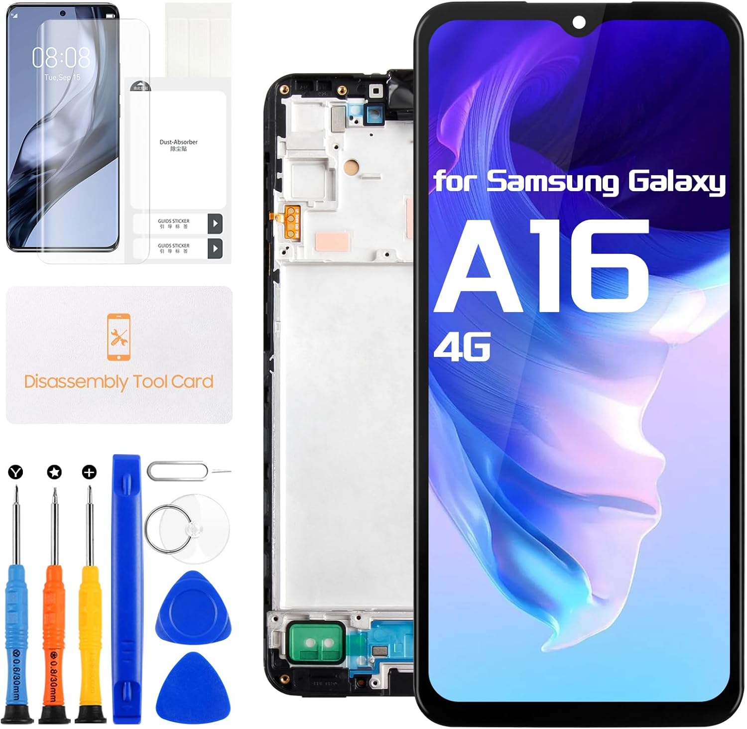 Incell Screen Replacement for Samsung Galaxy A16 4G LCD Display for Galaxy A16 4G LCD Touchscreen Digitizer Assembly with Repair Tools Kit SM-A165B SM-A165P (Black with Frame,Not for A16 5G)