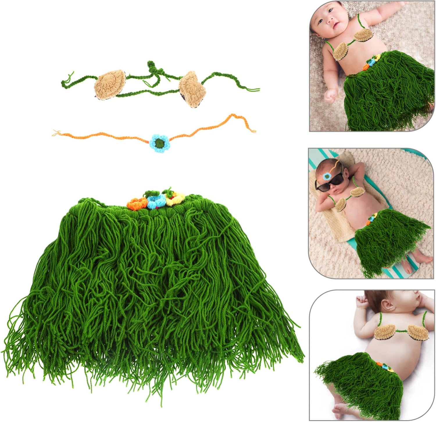 BESTOYARD Handmade Crochet Baby Girl Hawaiian Hula Costume Set - Newborn Photography Props Party for Luau Beach Decor - Image 3