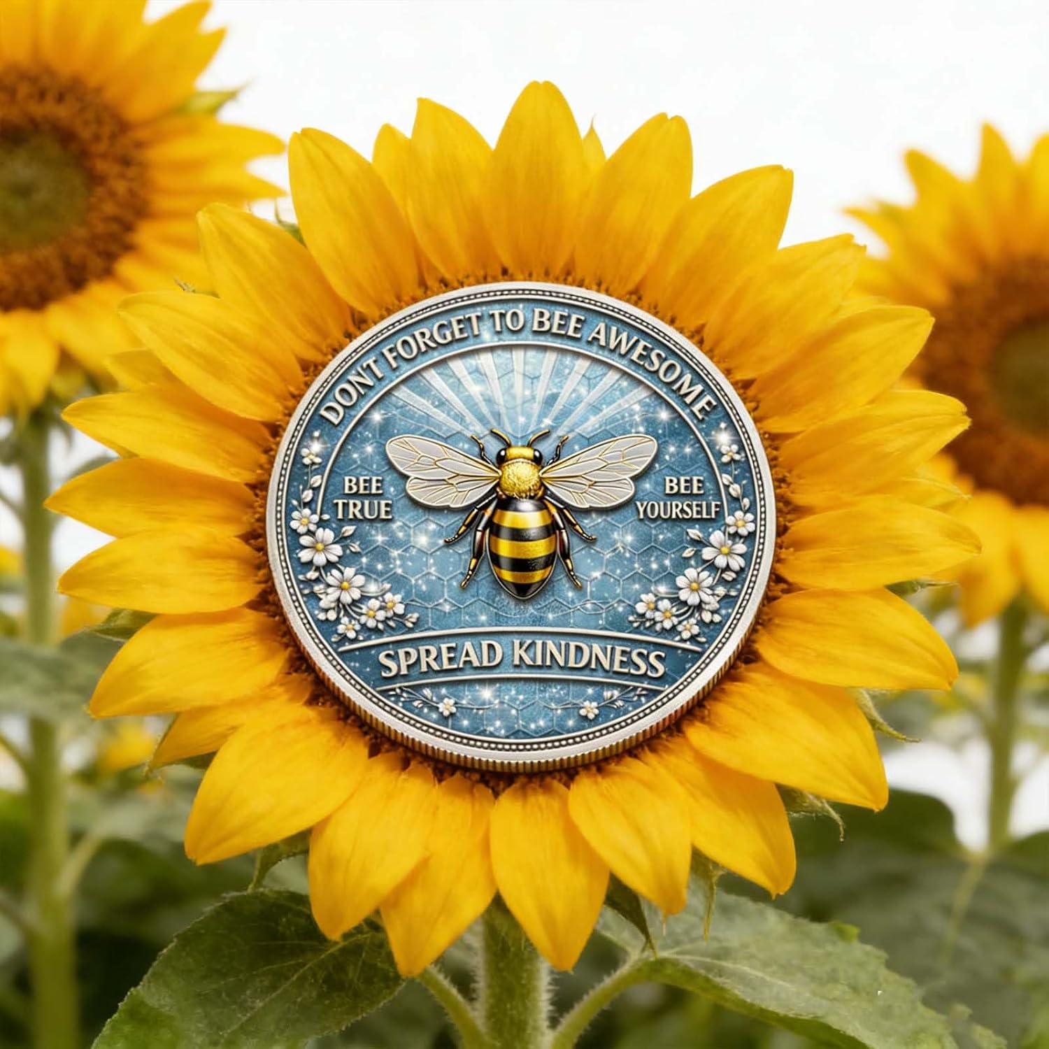 2026 New Bee Kind Positivity Challenge Coin Don't Forget to Bee Awesome Token Double-Sided Inspirational Bee Toke, Gift for Women, Men & Friends (Sparkling-10 Pcs)
