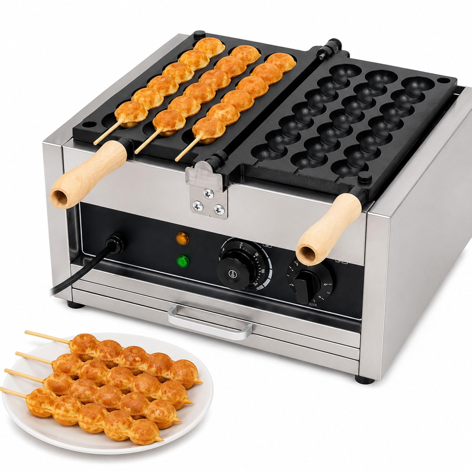 BDJSN Commercial Waffle Skewer Maker, 1400w Electric Bubble Waffle Stick Machine, 180° Flip Design, 50-300°c Temperature Control, 0-5 Min Timer, Non-stick Plates For Cafes, Food Carts, Bakeries