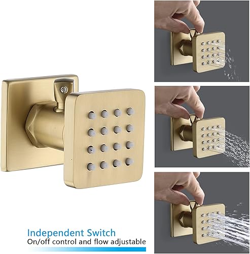 Miniatura 4 de Backnets Sistema de ducha negro mate de montaje en techo de 16 pulgadas con rociadores de cuerpo encendidoapagado de alta presión, sistema de grifo