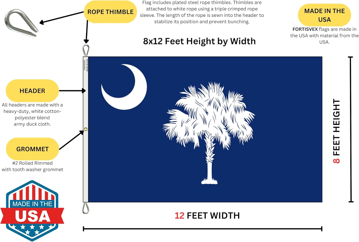 South Carolina 8x12 Feet Nylon State Flag Made in USA