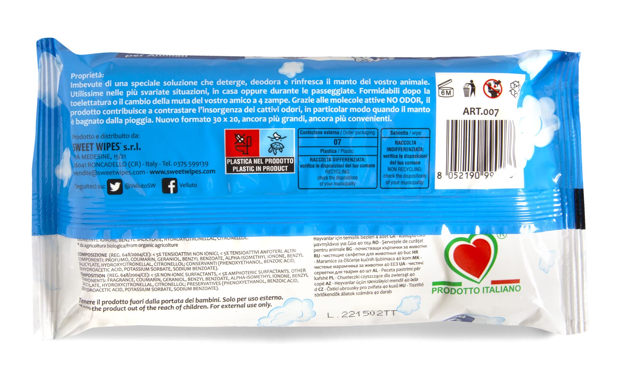 Amore Mio | 560 Salviette al Talco Extra Large per il Manto di Cani, Gatti e Animali Domestici, Disinfettanti e Igienizzanti, 30x20 cm - 14 Confezioni da 40 Salviettine