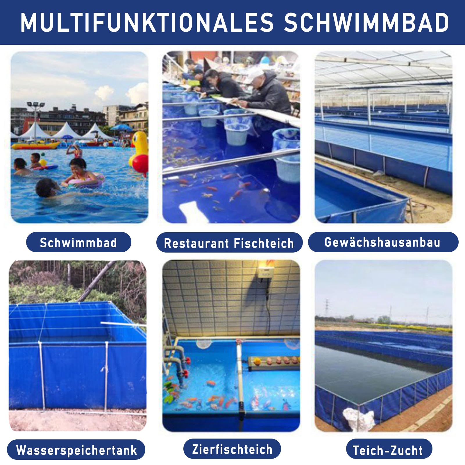 Koi & Pond Fish Składany płótno PVC Staw rybny ze stalą e Setup Sześcienny akwarium (2 x 1,5 x 0,6 m) i przenośny zewnętrzny ogród wodny