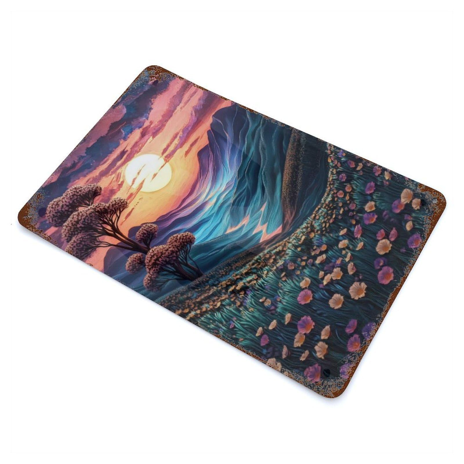 Sunset Mountain Valley Vintage Metal Tin Sign 11.8"x7.9", Ideal for Cafe, Home Bar And Lounge Decor