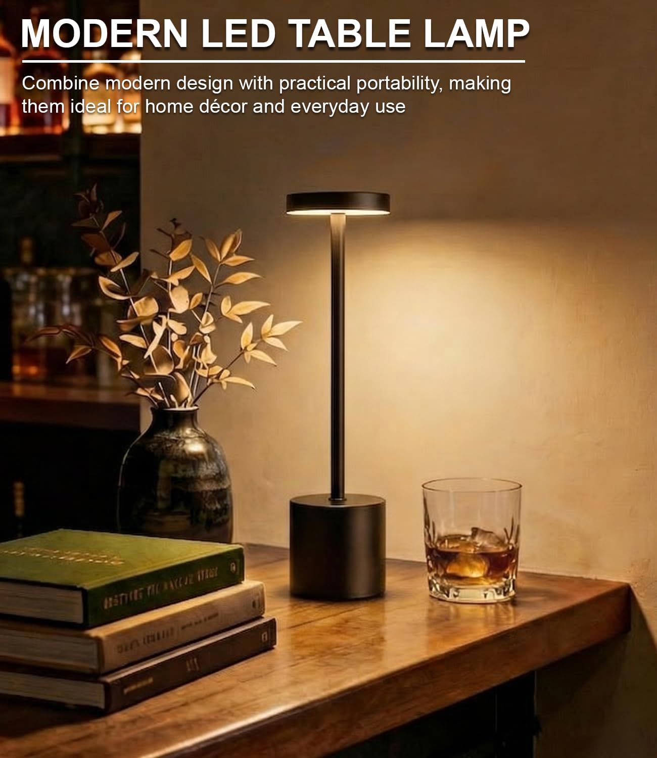 Cordless Table Lamp Set of 2, Rechargeable 5000mAh Battery Operated Outdoor Table Lamps, Portable LED Desk Lamp, 3 Color Dimmable Table Light for Restaurant, Patio, Bedroom, Bedside Night Lamp(Black)