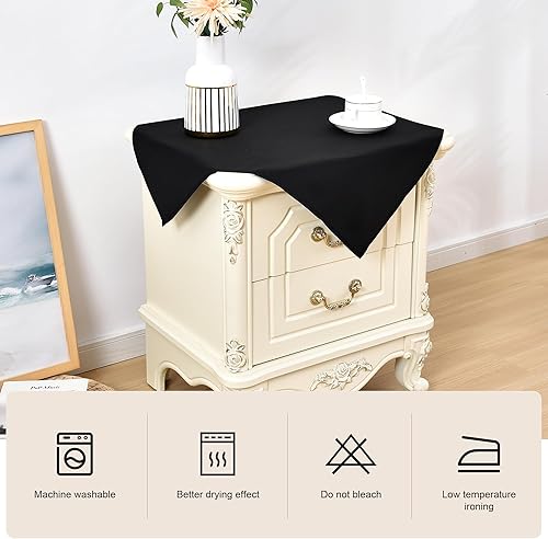 Miniatura 4 de Paquete de 2 manteles cuadrados pequeños de 24 x 24 pulgadas, manteles de tela lavable color negro sólido para mesita de noche, mesita de noche,