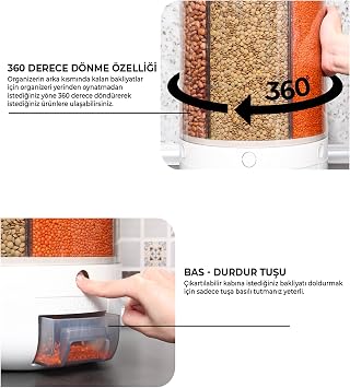 PİKAS Bakliyat Organizeri, Bakliyat Saklama Kabı, 10 Kg Kapasiteli Styles Gıda Ve Bakliyat Saklama Kabı 6 Gözlü (10KG)
