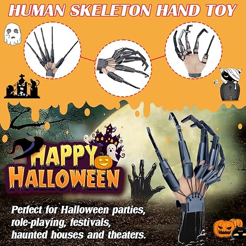 Miniatura 5 de Mano articulada para el dedo de Halloween, esqueleto aterrador, juguete de fantasma, bruja fantasma, accesorio de decoración de fiesta de Halloween