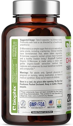 Miniatura 3 de biophix D-manosa USDA Orgánica 500 mg 200 Cápsulas Vegetales