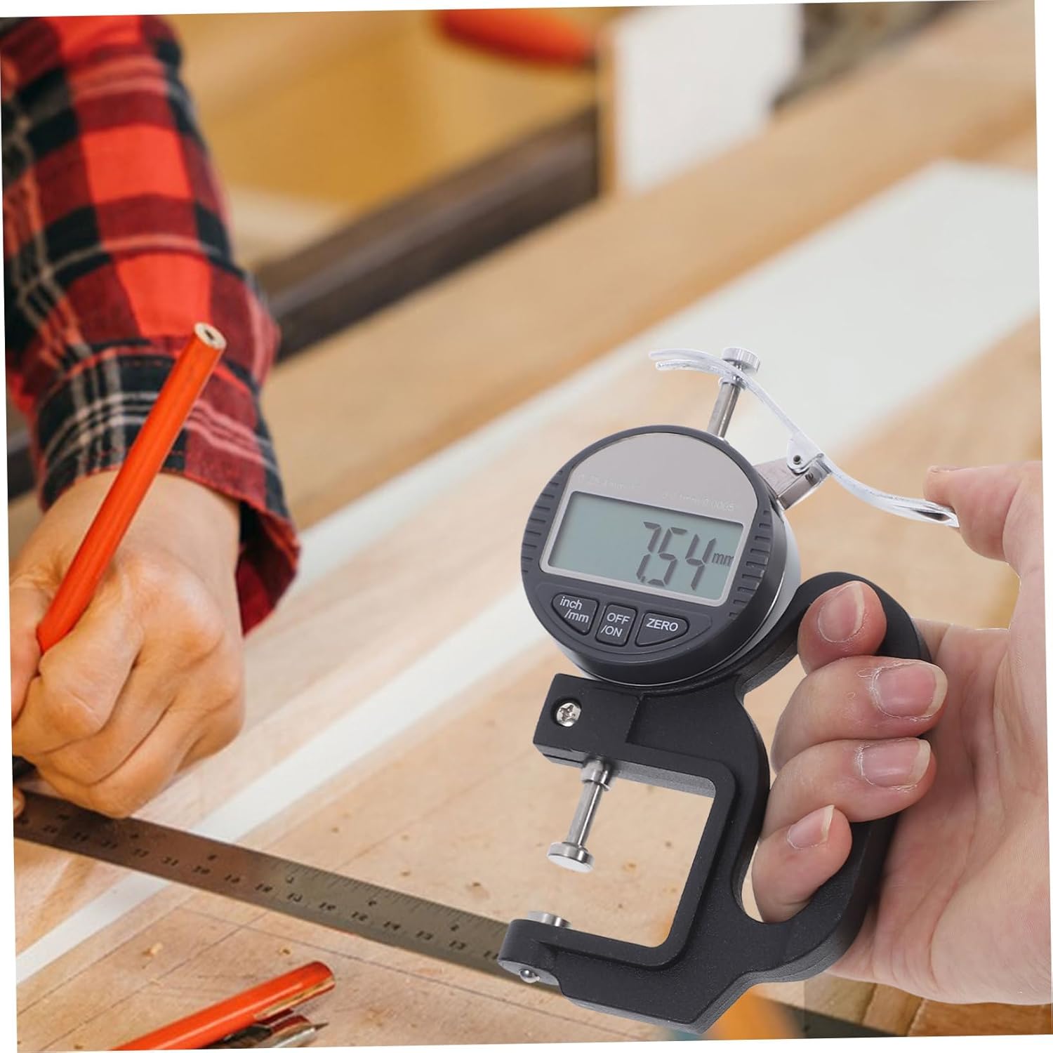 Digital Thickness Gauge with Large LCD Display Ball Type Head for Paper Film Tape Measurement Conversion Zero Setting Suitable for Hard Materials Including Steel and Aluminum