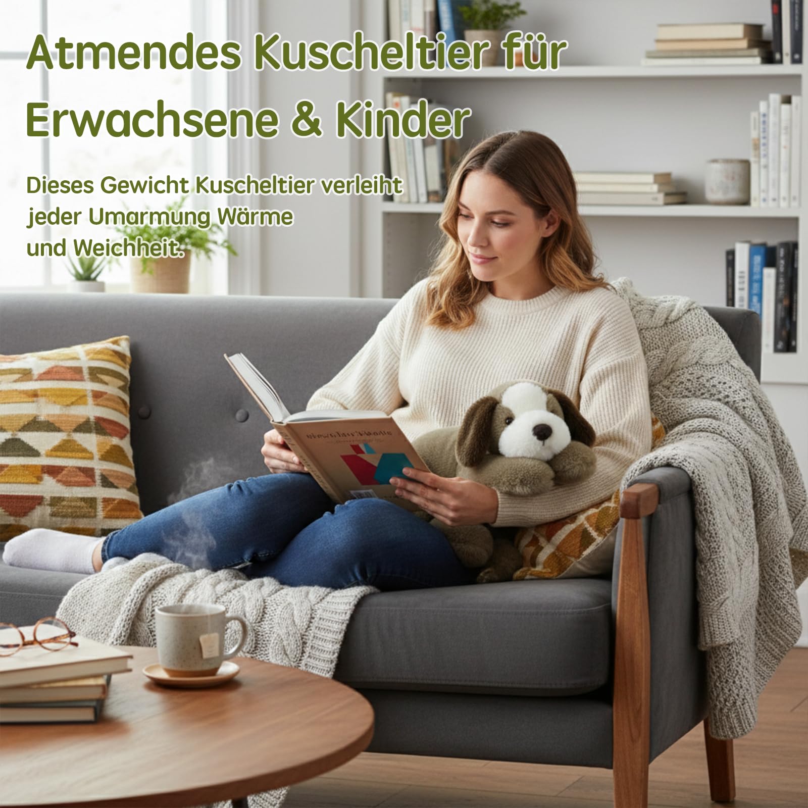 Hund Gewichtetes Plüschtier Kuscheltier, kuscheliges Stofftier für Erwachsene Kinder, Weiches Plüschkissen für Umarmungsgefährte zur Angstlinderung und Schlafunterstützung (Hund, 65cm)