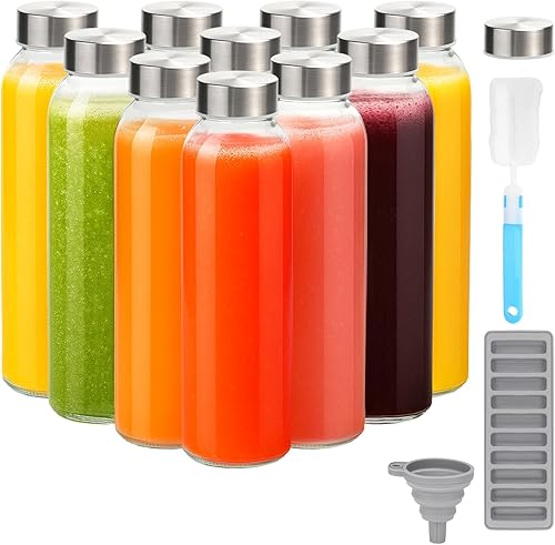 Miniatura 10 de Zukro Botellas de jugo de vidrio con tapas para jugo de 18 onzas, botellas de agua reutilizables de vidrio transparente con tapa hermética de acero