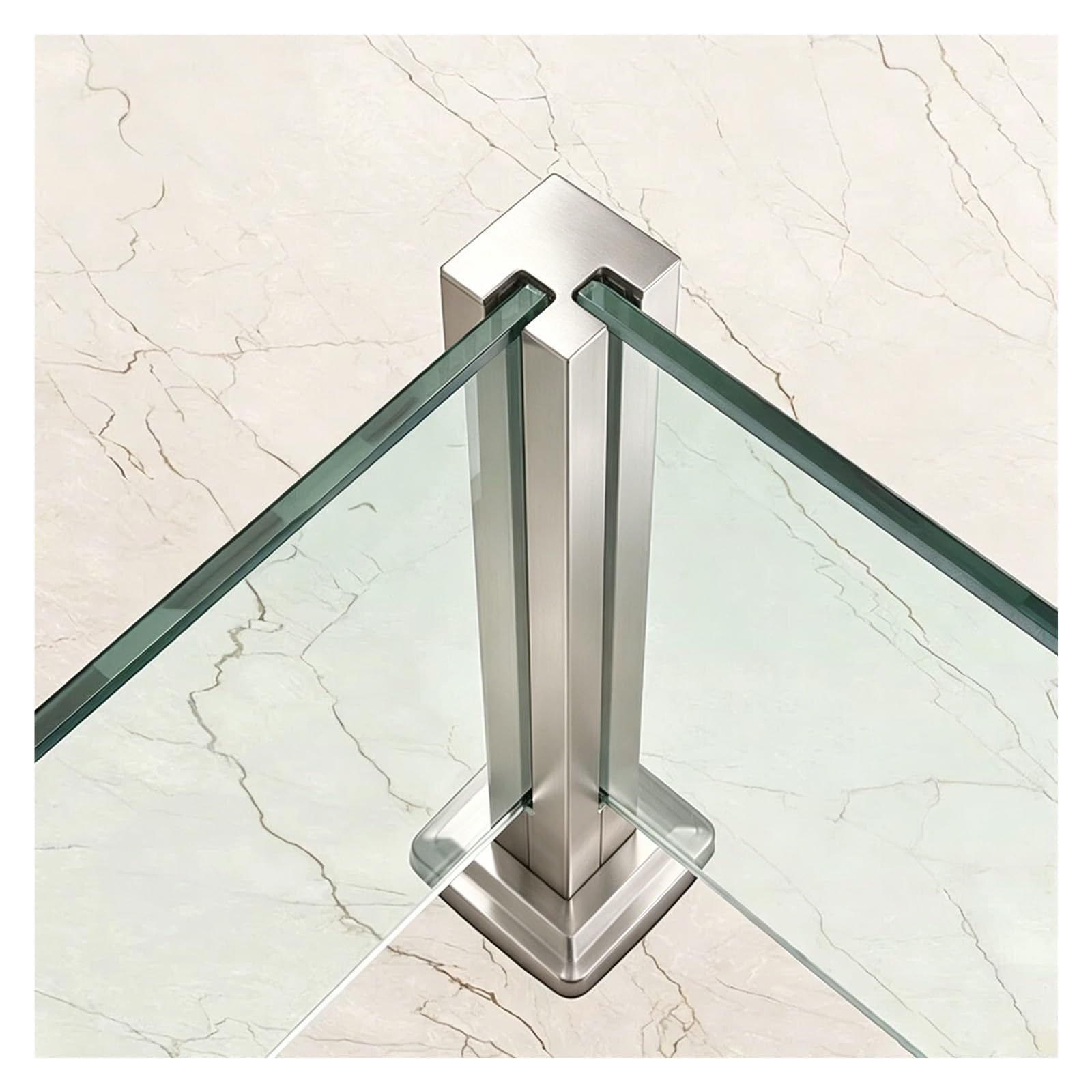 ZJKXJH Frameless Glass Baluster Post with Side Slot, Heavy Duty Stainless Steel Railing Post for Patio Deck Balcony Frameless Glass(Corner Post-Silver,H-80cm/31.5in)