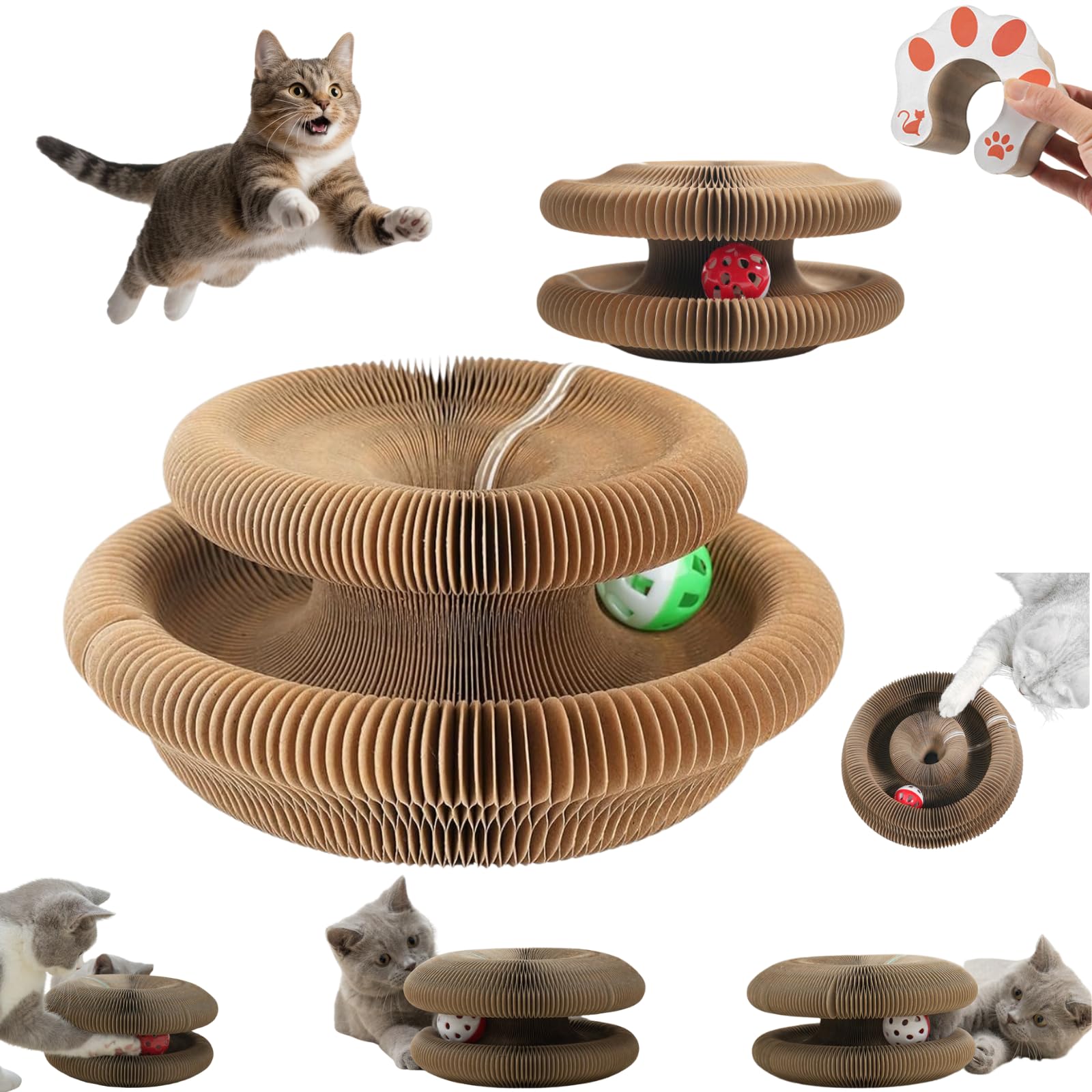 HUPIRCT Magic Organ Cat Scratcher Board, Cardboard Cats Toy with Bell, Magic Organ Toy, Recyclable and Durable, Suitable for Indoor pet Interactive Exercise