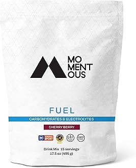 MomentousFuel Intra-Workout Carbs & Electrolyte Drink Mix - Hydration Powder for Sustained Energy During Workouts - NSF Certified, GMO-Free, Gluten Free - 15 Servings, Cherry Berry