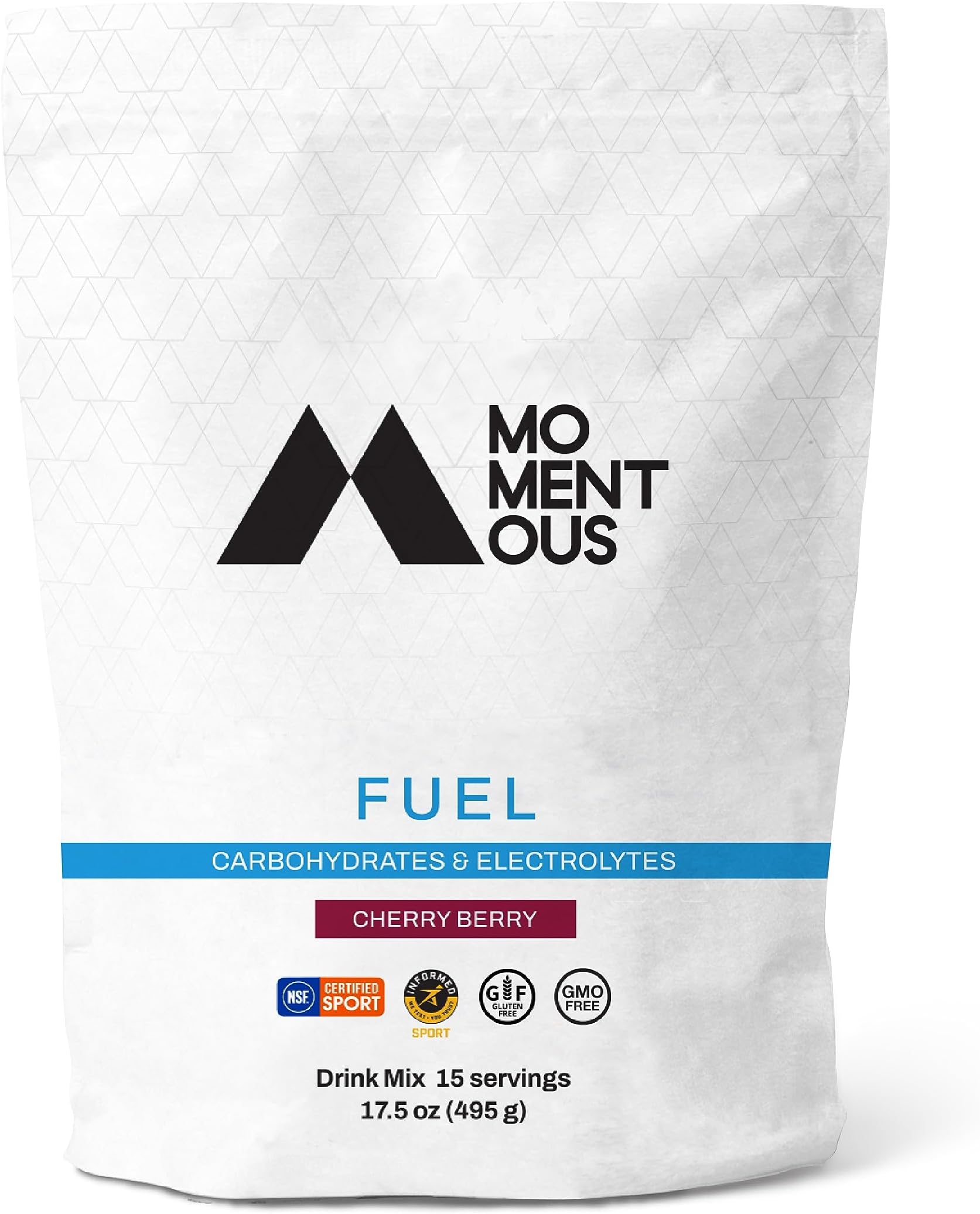 MomentousFuel Intra-Workout Carbs & Electrolyte Drink Mix - Hydration Powder for Sustained Energy During Workouts - NSF Certified, GMO-Free, Gluten Free - 15 Servings, Cherry Berry
