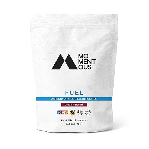 Momentous  Combustible, carbohidratos y electrolitos intraentrenamiento, 0.99 oz de carbohidratos por porción, 15 bolsas para servir, cereza