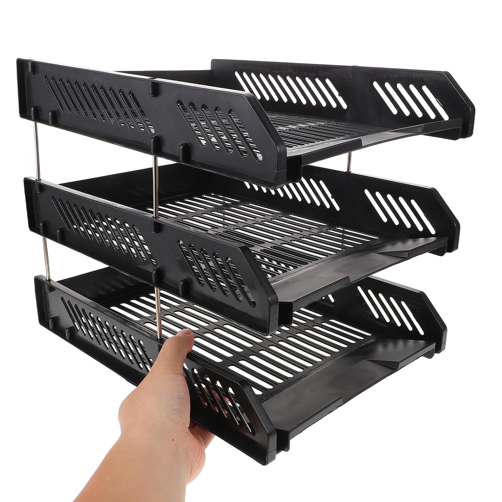 BESTonZON Organizer Documenti da Scrivania Nero a 3 Vassoi in Rete Metallica, Vassoio Portadocumenti Impilabile Robusto per Ufficio, Casa e Scuola, Accessori per Scrivania Funzionali