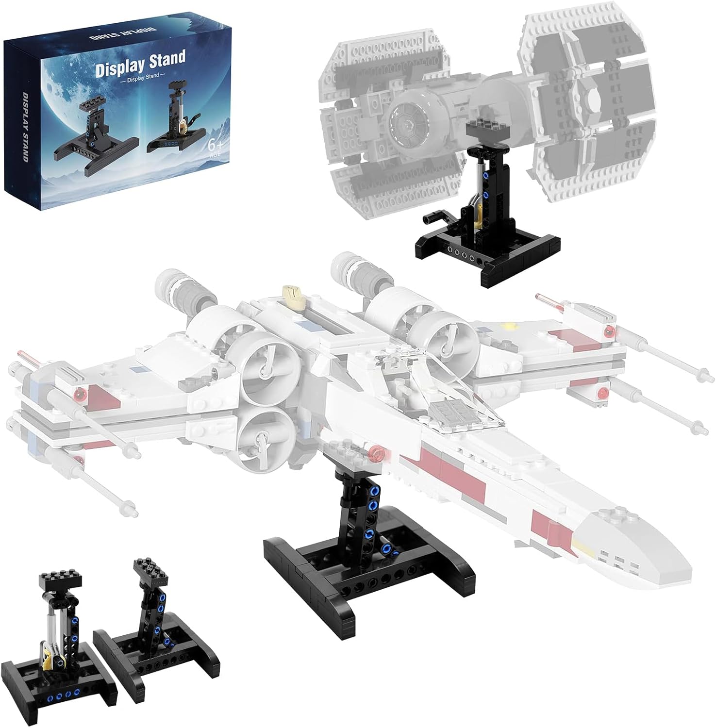 Display Stand for Lego X-Wing Fighter 75301 Building Kit, Stand for Lego TIE Bomber 75347, Stand for Lego Mando N-1 Fighter 75325, Adjustable Angle Bracket Toy for Kids Aged 6+, 2 Pack Display Stand for Lego X-Wing Fighter 75301 Building Kit, Stand for Lego TIE Bomber 75347, Stand for Lego Mando N-1 Fighter 75325, Adjustable Angle Bracket Toy for Kids Aged 6+, 2 Pack