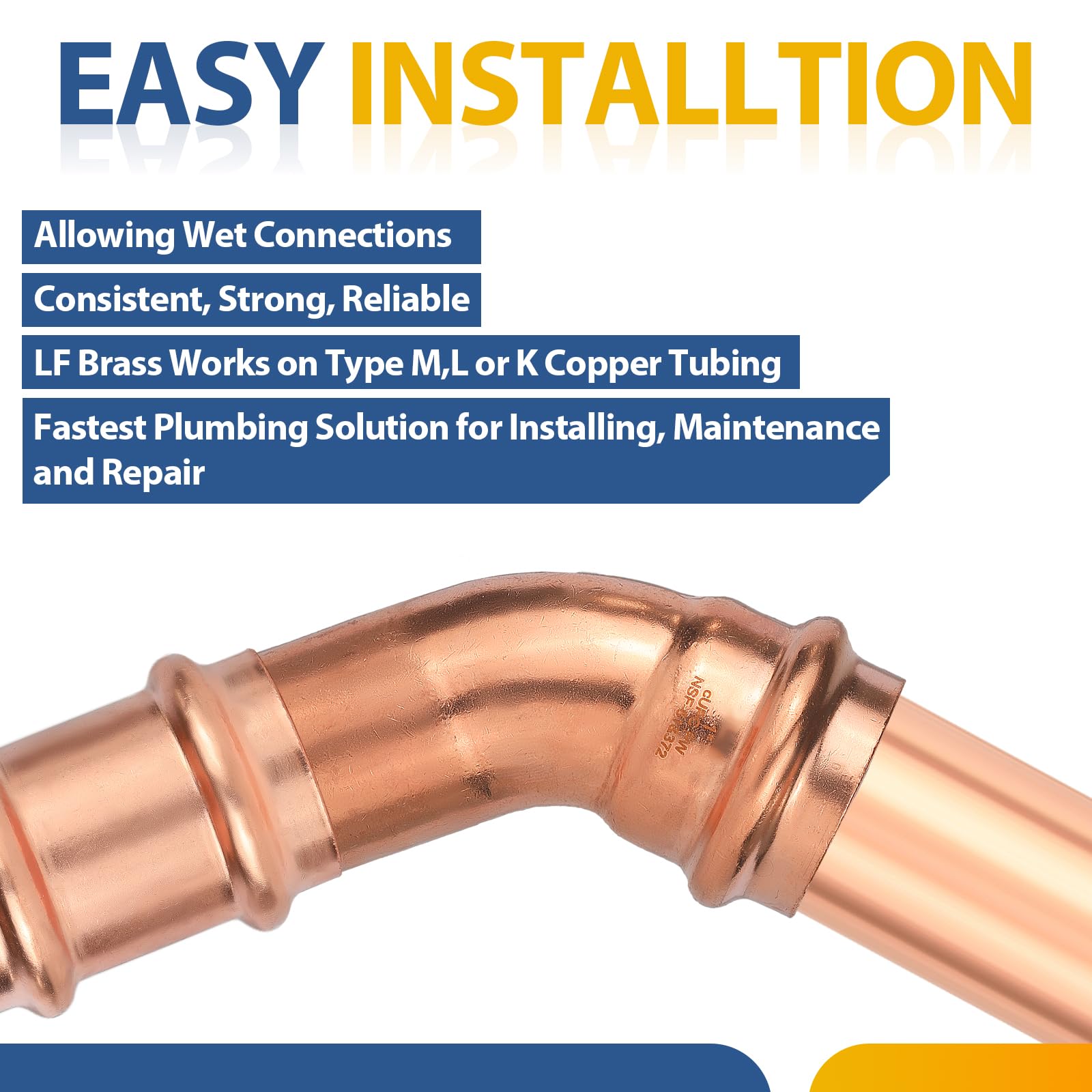 (Paquete de 30) Conectores de Codo de Calle GUOFIS Copper Press LF, Codo de 45 Grados de Ajuste a presión de 1" FTG x 1" para conexión de tubería de Cobre (PRESS039-30Pack)