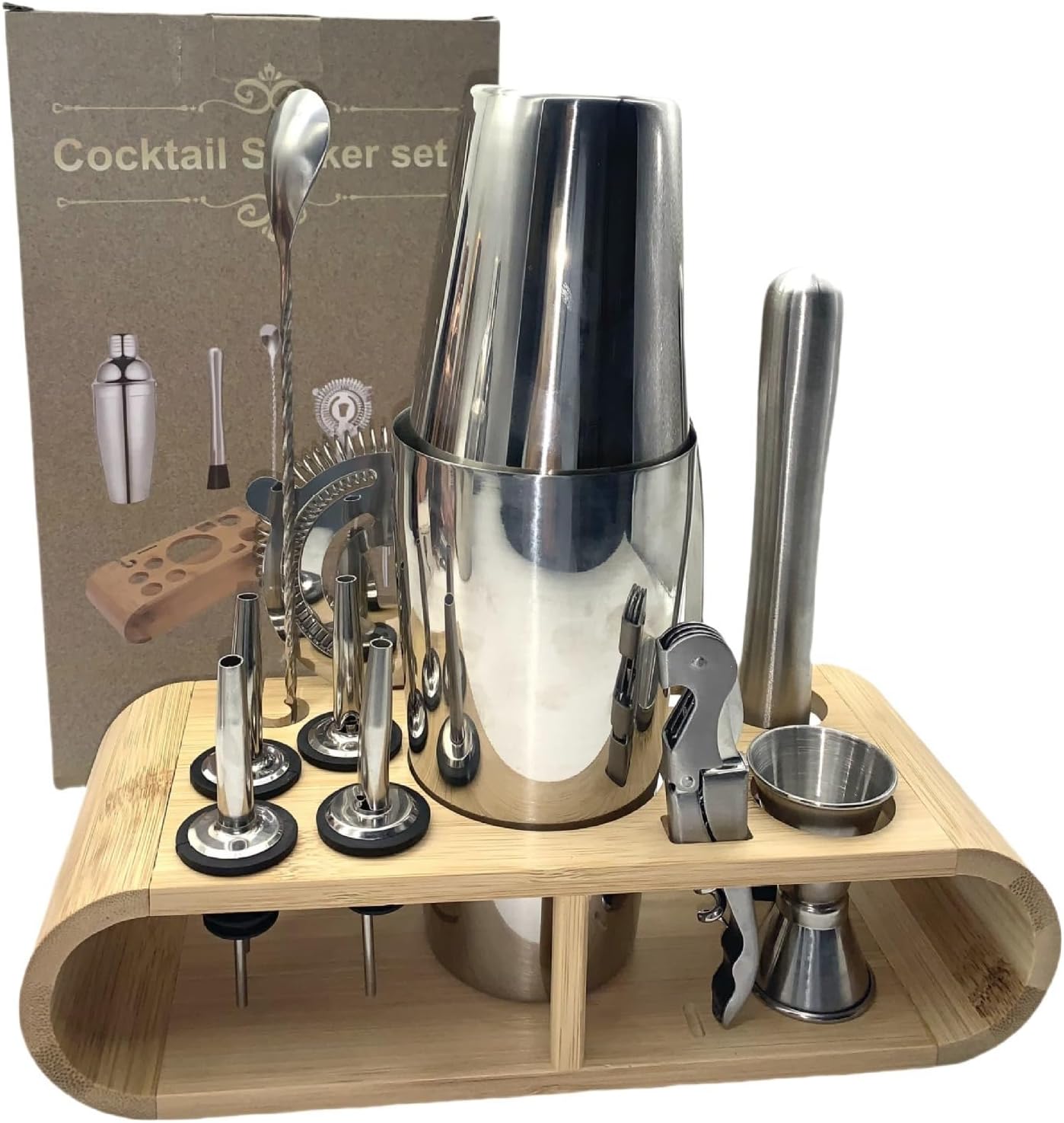 Kit de Bartender Coctelera Boston 26 oz Acero Inoxidable con Stand