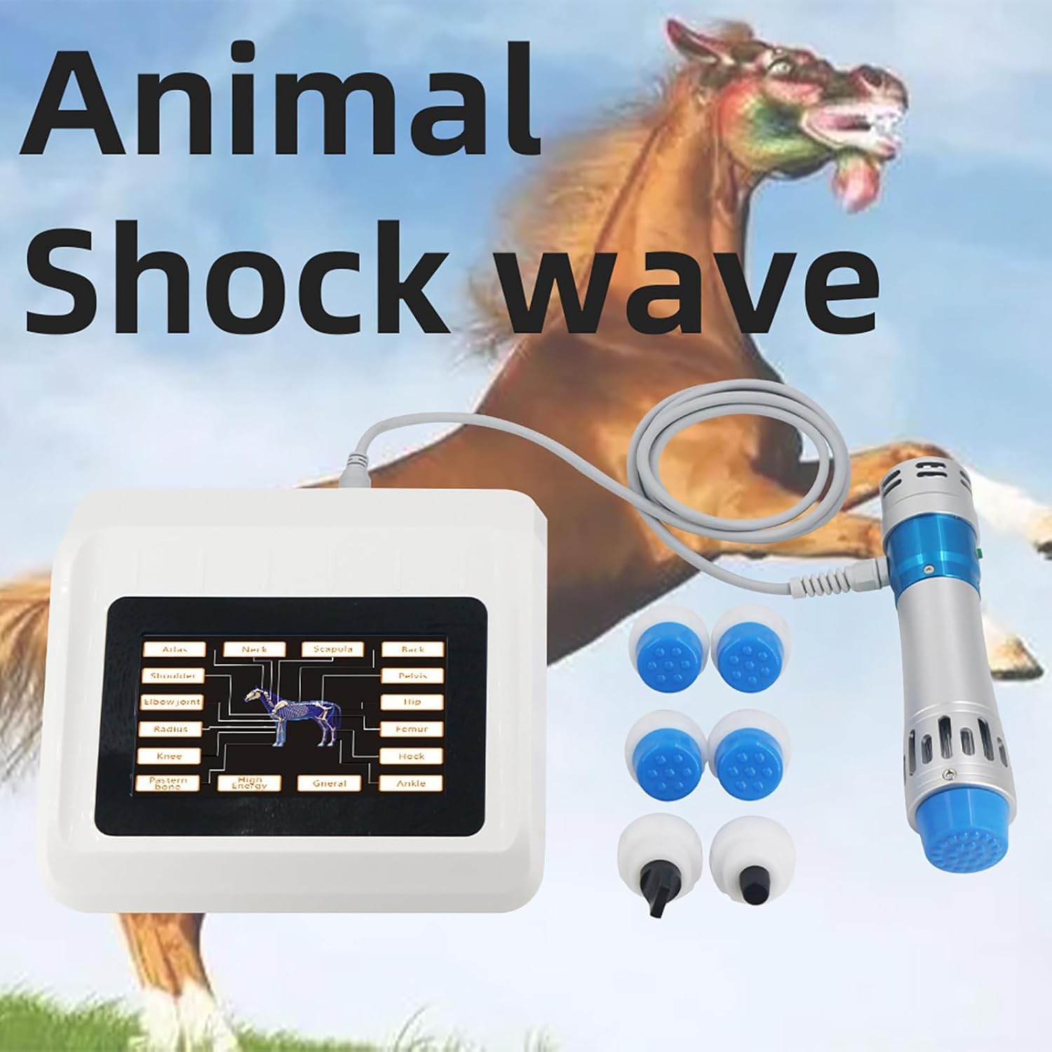 Shockwave Therapy Machine for Horse Pain Relief, with 7 Massage Heads, HD Touch Screen, 1-18Hz Frequency, 10-300MJ Energy, for Joint, Muscle Pain Relief