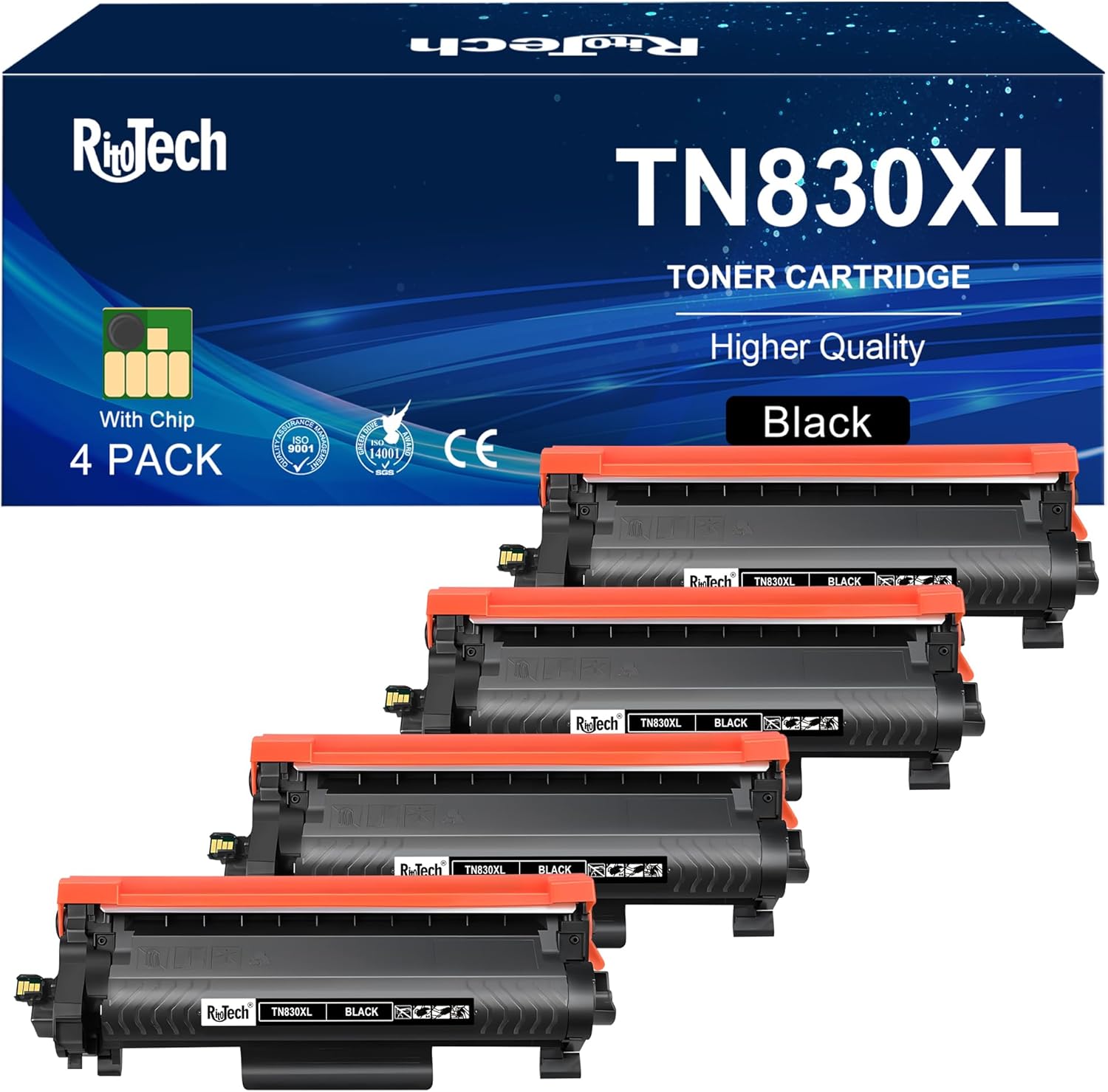 TN-830XL Toner Cartridges,for Brother TN830 TN-830 TN-830XL TN830XL 830 830XL tn 830 for Brother HL-L2460DW DCP-L2640DW HL-L2400D MFC-L2820DW HL-L2405W Printer,4 Black (with Chip)