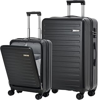 2pcs 20/28" Luggage Set Lightweight HardShell, Only 20 Inch Carry On 21.65*15.35*7.87" Cabin Suitcase with Front Pocket, 28 Inch 19.68*11.81*29.92" Checked Luggage, YKK Zipper, TSA Lock, Black