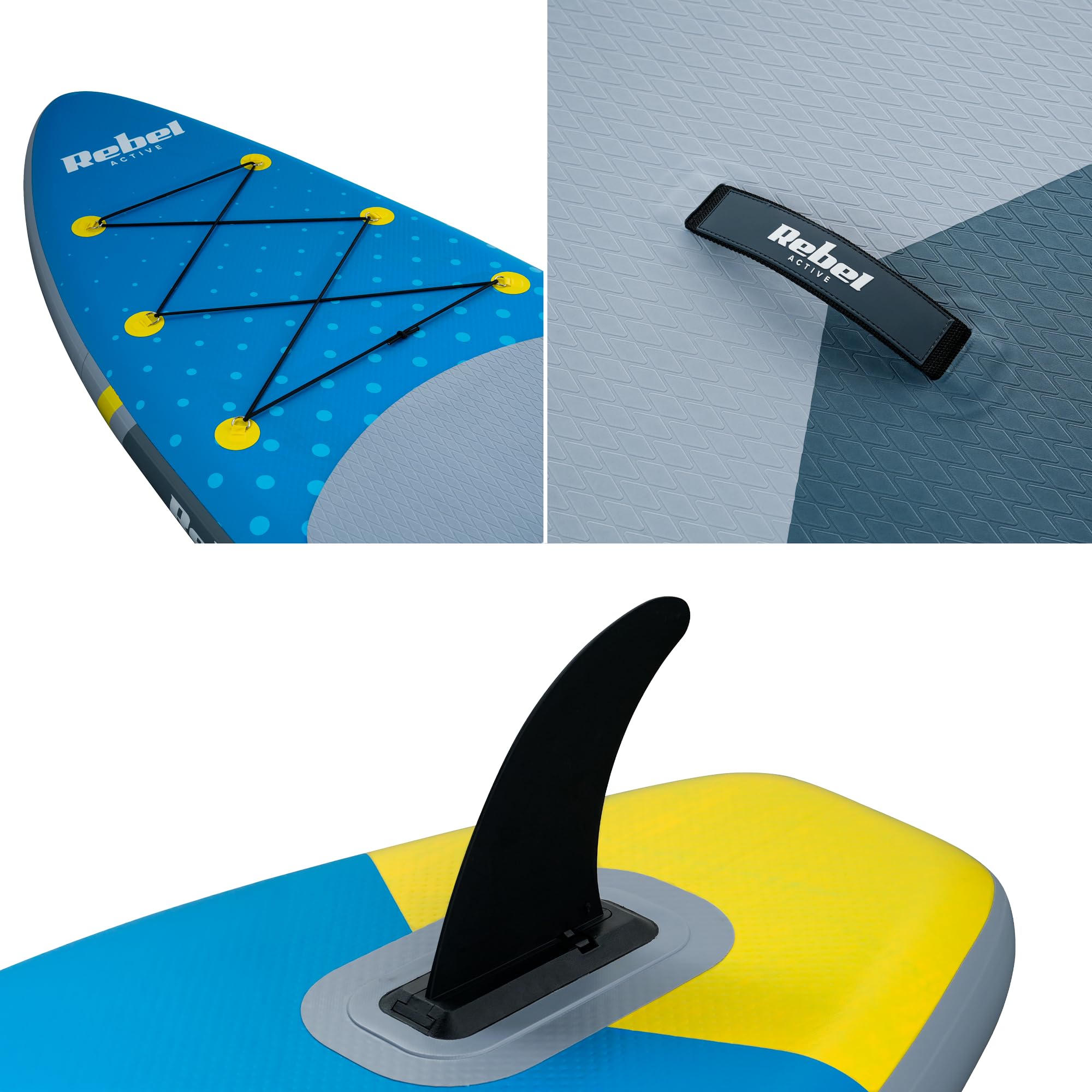 Rebel Electro Tavola da SUP con pompaggio a punto goccia da 350 cm Set zaino con pompa a pagaia RBA-4500-BL