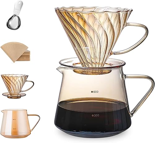Can's V60 - Juego de cafetera con filtros, cafetera de vidrio y cafetera de vidrio, decantador de alta resistencia al calor, café para verter sobre