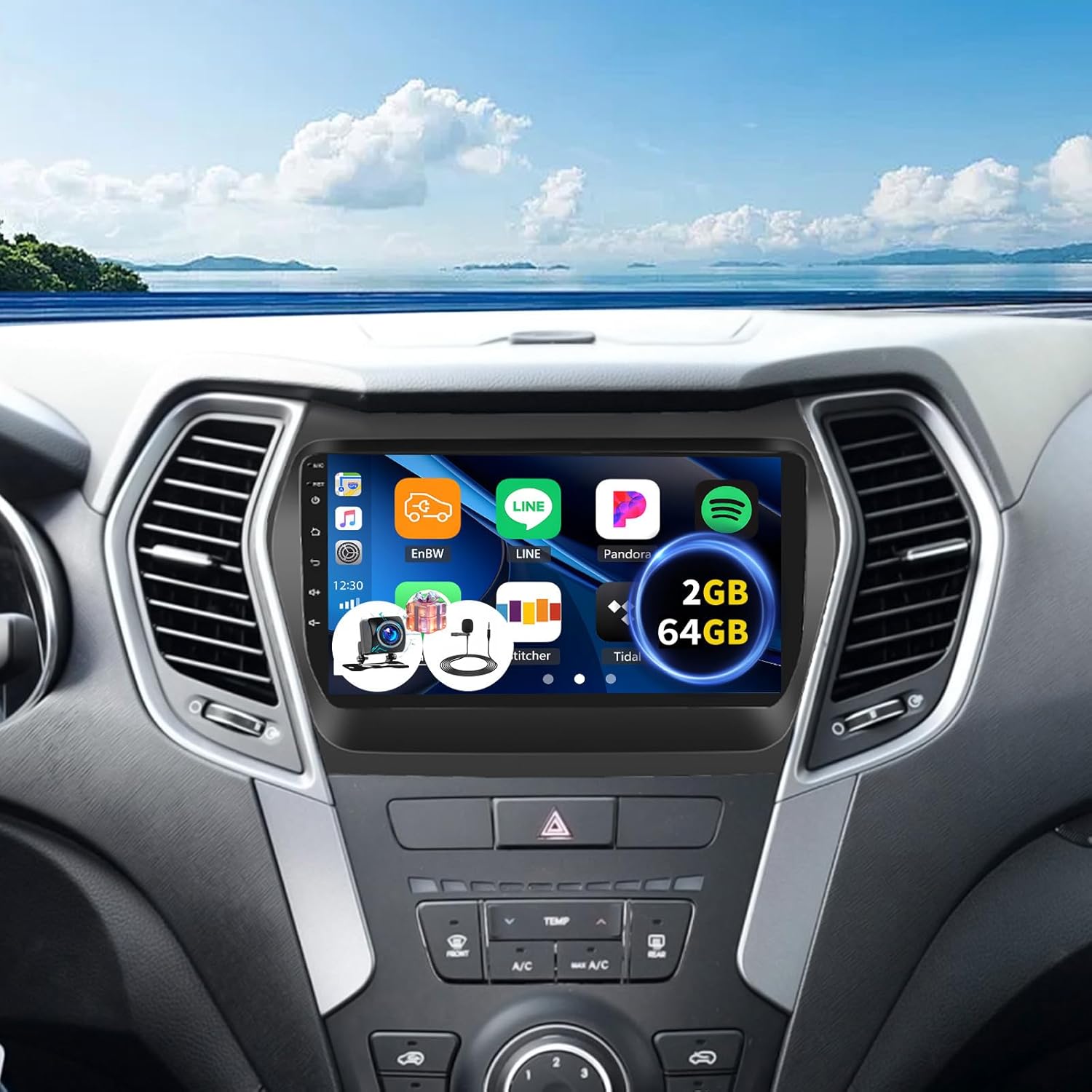 [2+64G] Android 13 Car Stereo for Hyundai Santa Fe IX45 2013-2018 with Wireless Carplay&Android Auto,9 Inch Car Radio with Mirror Link Bluetooth FM/RDS WiFi GPS Navigation SWC+AHD Backup Camera