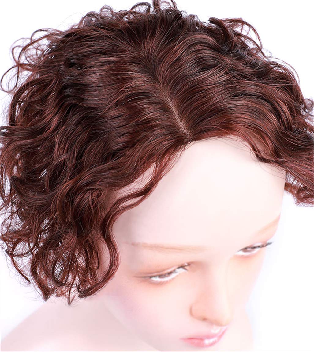 Curly Human Hair Toppers for Women with Thinning Hair, Clip in Secret Forehead Hair Pieces Middle Part, 8" Dark Brown
