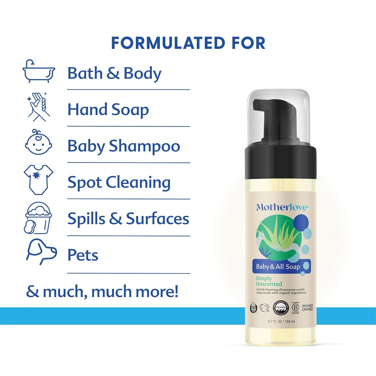 Motherlove Baby & All Soap (5.7 oz) Gentle Foaming All-Purpose Castile Soap Made with Organic Ingredients – Simply Unscented